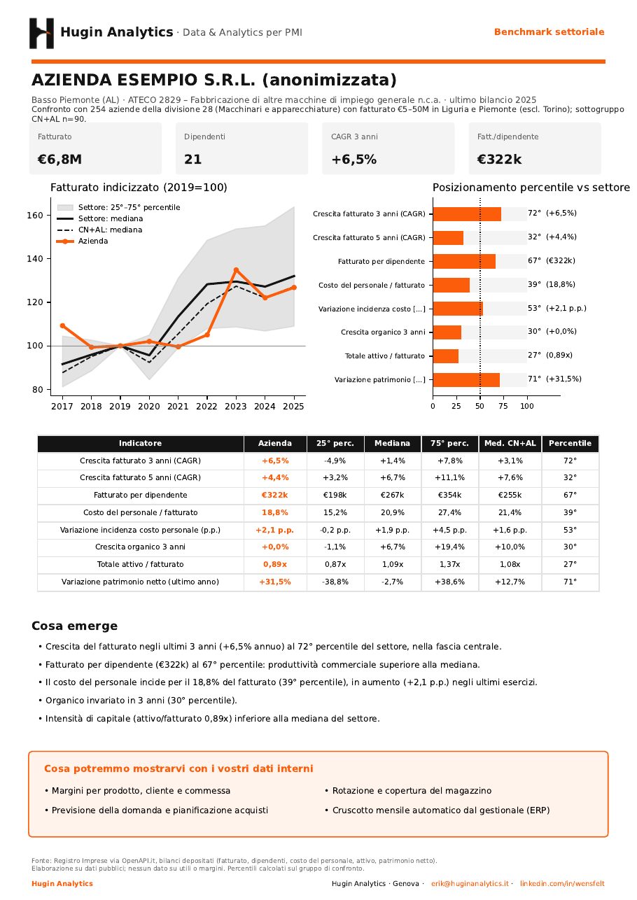 Esempio di benchmark di una pagina, azienda anonimizzata